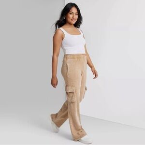 Wild Fable Women's High-Rise Wide Leg Fleece Sweat Pants Brown Size Large